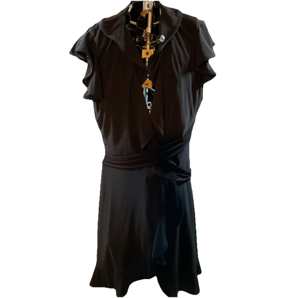 Dress Barn Dress Women's Size 4 Black Wrap V-Neck Classic Ruched Dress G55